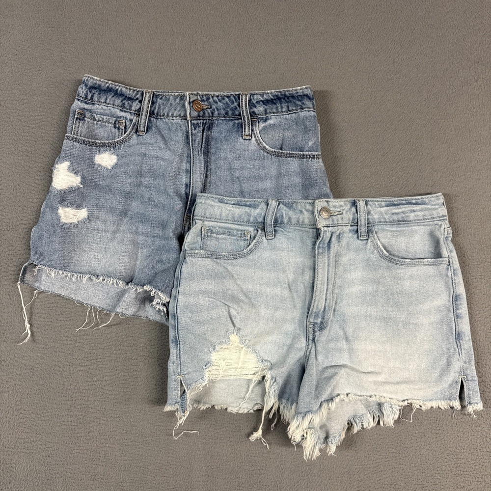 Hollister Shorts Womens 27 Blue High Rise Mom Cut Off Distressed Denim Cotton
